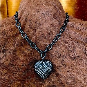 Betsy Johnson Black Rhinestone Heart Necklace